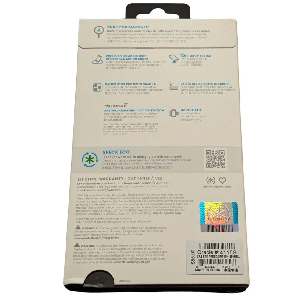 E7. Speck Presidio2 Grip with MagSafe Case For iPhone 15 Pro Max-Coastal Blue